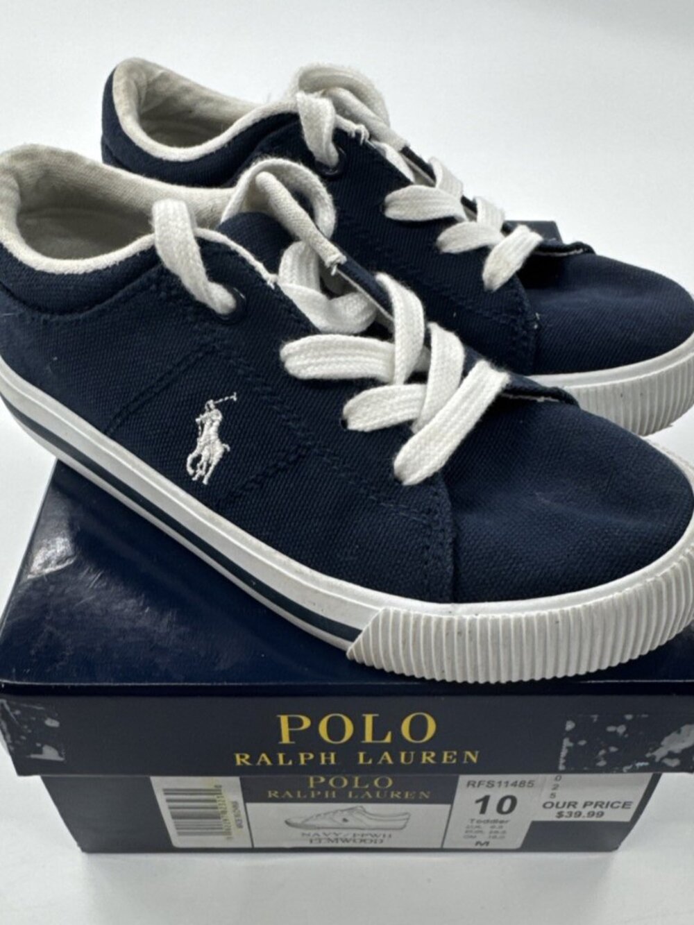 Ralph Lauren Polo Shoes Toddler Boys 10 Blue Sneakers Lace Up Canvas with Box